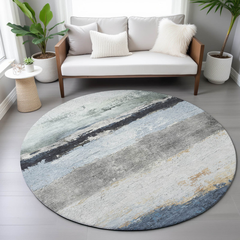 Machine Washable Indoor/Outdoor Arline ACN2169 Striped Rug, Round 8'
