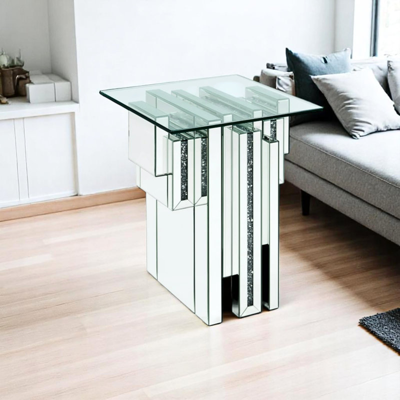 Table de bout en faux diamant et miroir Ravine