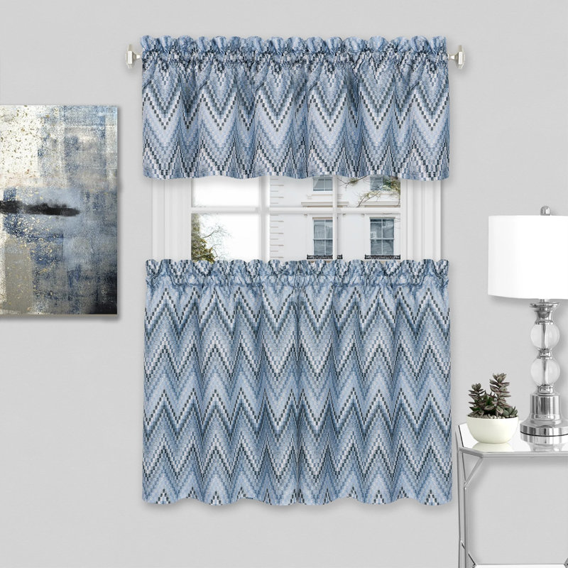 Yarra Chevron Tailored Kitchen Curtain, Ice Blue, 58" W x 24" L