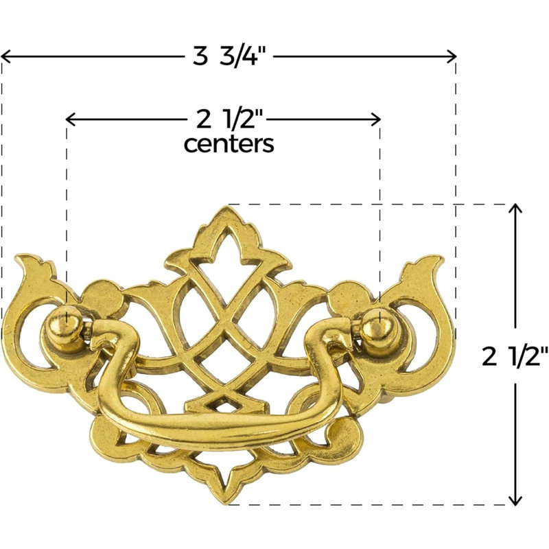 Poignée à tiroirs Queen Anne Chippendale en laiton satiné (entraxe: 2 1/2 po)