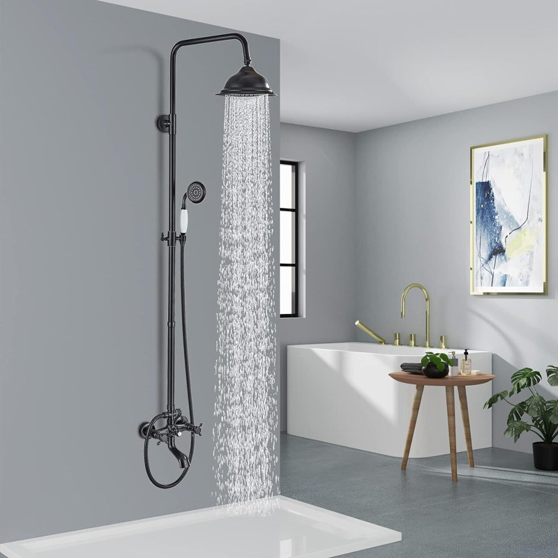 Oil Rubbed Bronze Shower Faucet 8" Rainfall Shower Head Combo Set with Tub Spout