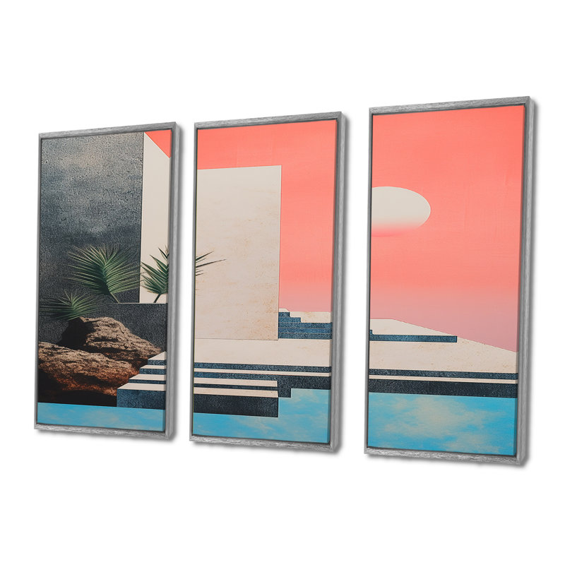 Katherina - ensemble d'art mural abstrait paysage, H 28 po x l 36 po x P 1 po, Encadrement argenté