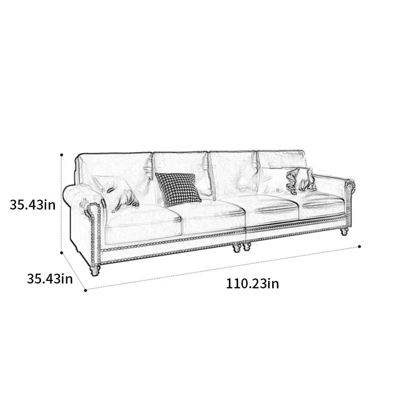 American retro simple straight row sofa, 4, 35.43" H x 110.23" W x 35.43" D
