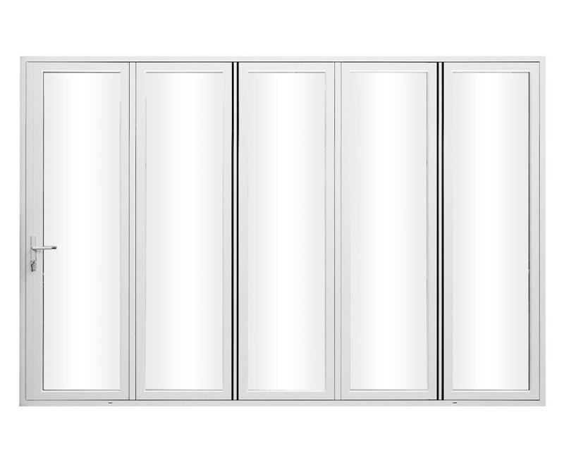 Porte pliante en aluminium noir à 5 panneaux de 144 po x 96 po KaMic Elite-Fold, H 79,5 po x l 143,5 po x P 3,5 po, Blanc
