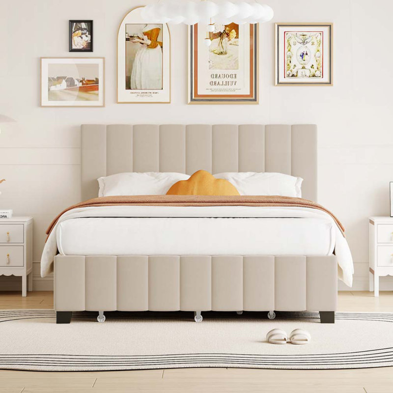 Faredo Upholstered Panel Storage Bed, Beige