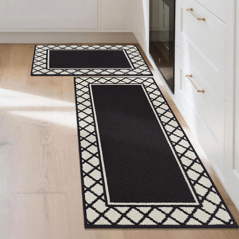 Geometric Anti-Fatigue Non-Skid Kitchen Mat, Black