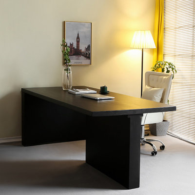 94.48" Modern Minimalist Solid Pine Office Desk – Dual Panel Floor-Standing Supports, Thickened Spacious Surface, Solid Wood Writing Table for Home St