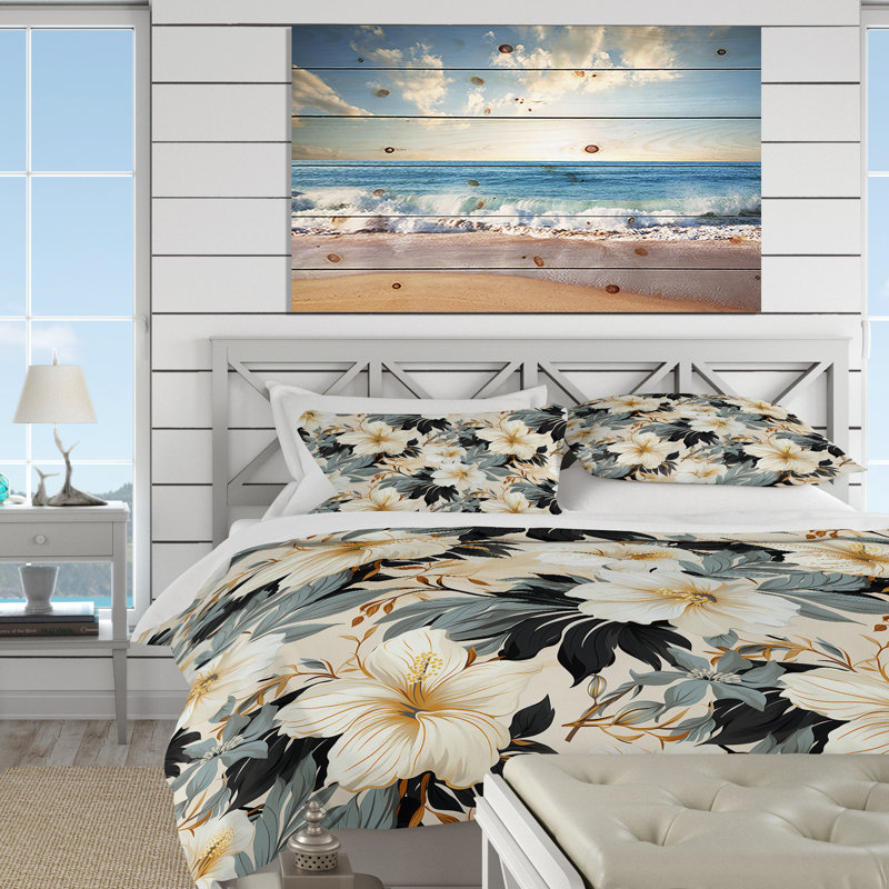 Literie à motif tropical tropique monochrome IV, Housse de couette pour très grand lit et 2 très