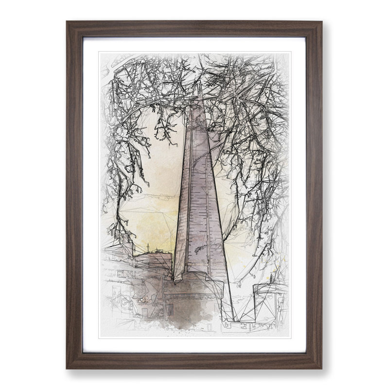 The Shard in London Vol.2 - Picture Frame Graphic Art, 36cm H x 27cm W x 2cm D, Walnut Framed