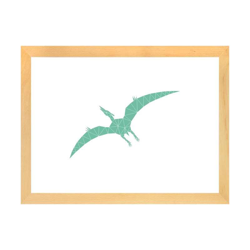 Geometric Dino Pterodactylus - impression d'art graphique, H 16 po x l 24 po x P 1 po, Papier encadré de bois naturel