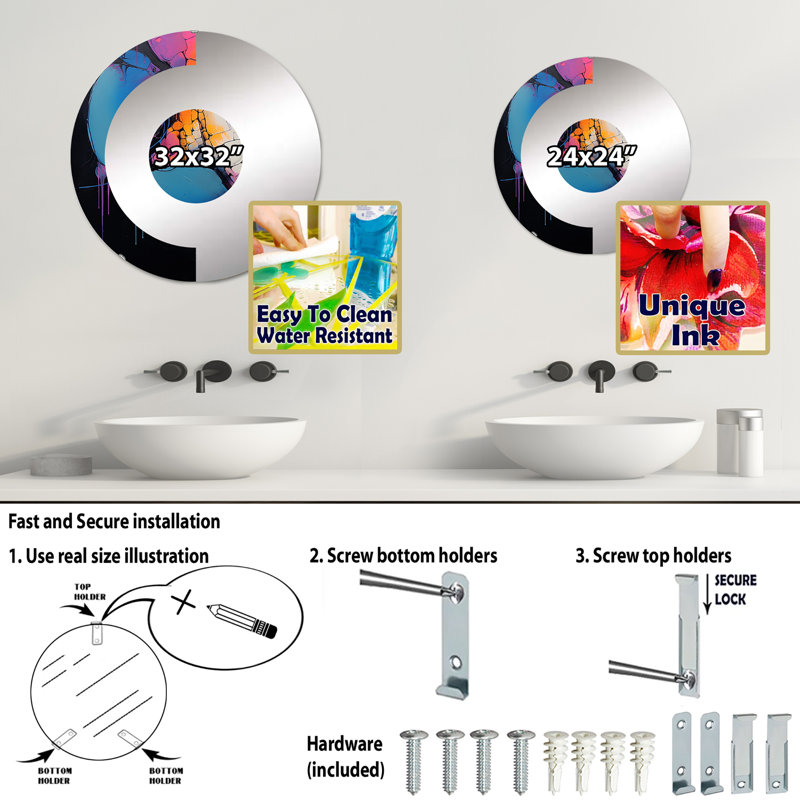 Dejaa - Miroir mural demi-cercle, 23,6 po x 23,6 po