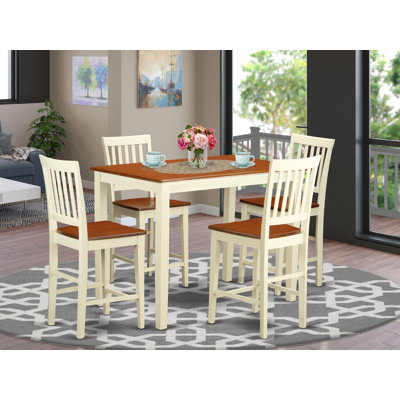 5 Piece Kitchen Counter Set Includes a Rectangle Dining Room Table and 4 Dining Chairs, Buttermilk & Cherry