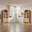 Garde-manger arqué de 71 po de hauteur, armoire de rangement avec portes en verre, 2 grands tiroirs et 3 tablettes réglables, style campagne moderne pour les cuisines, les petites maisons et les appartements