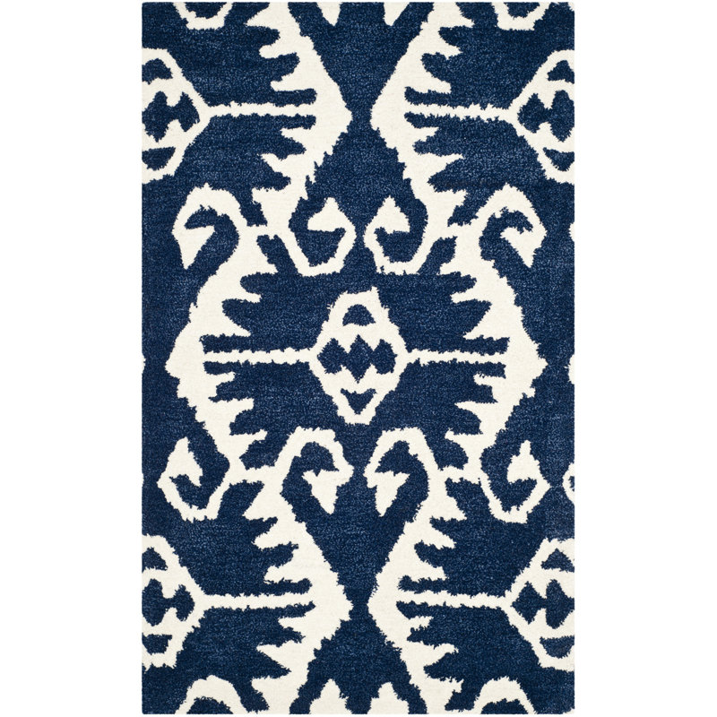 Kouerga bHand Tufted Wool Ikat Rug, Rectangle 2'6" x 4'