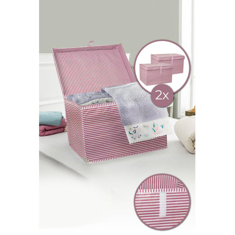 Ensemble de bacs de rangement en tissu, Rose / blanc