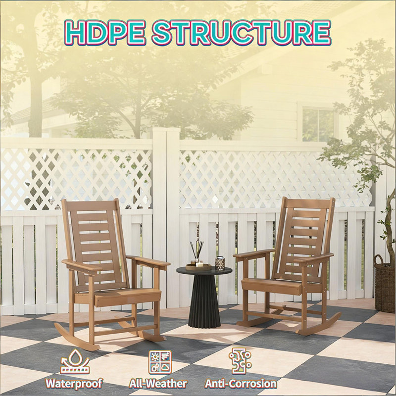 Ensemble de 2 chaises berçantes d'extérieur à haut dossier avec mouvement fluide et fabrication en PEHD durable pour un confort ultime