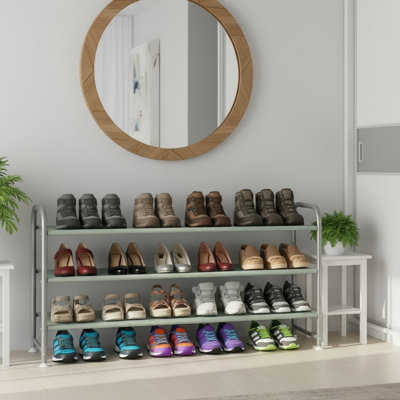 Étagère à chaussures grise en métal à 3 niveaux avec espace de rangement, conception large, convient au placard et au vestibule