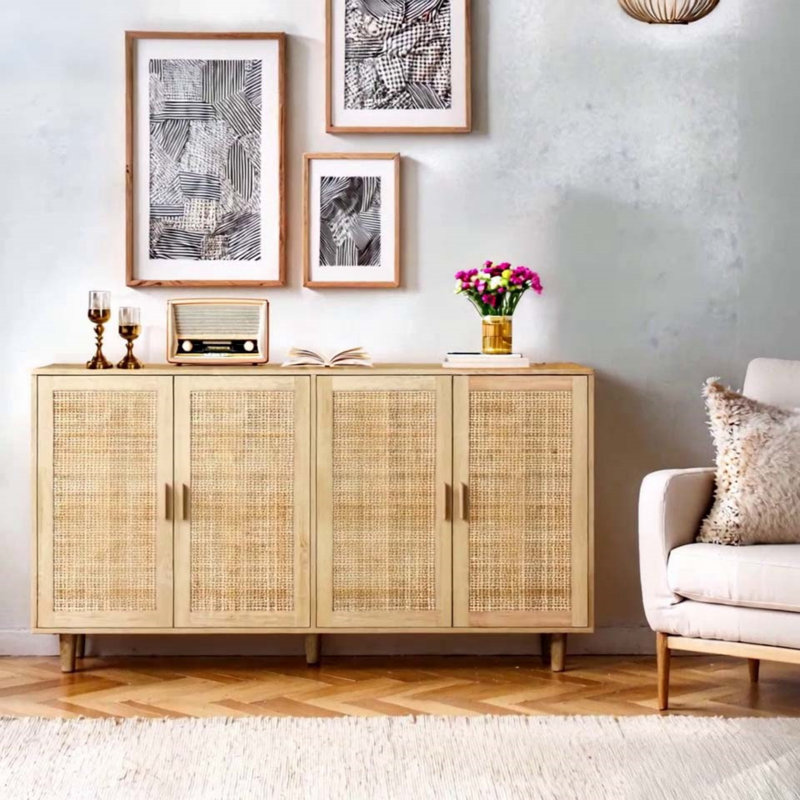 Armoire de rangement 62,20 "à 4 portes élégante et fonctionnelle, Bois