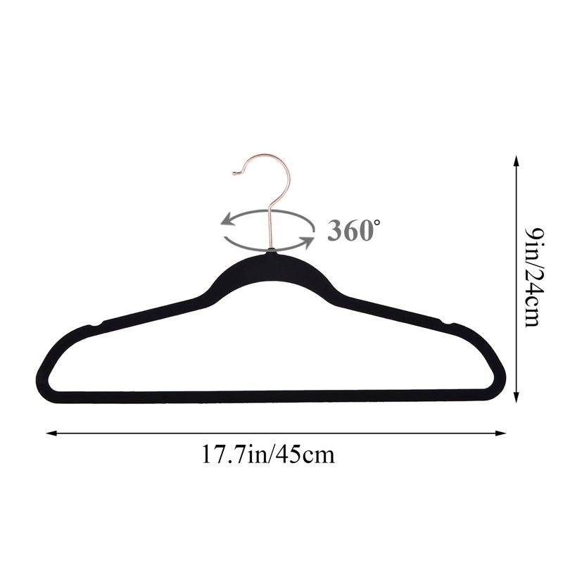Velvet Non-Slip Standard Hanger for Dress/Shirt/Sweater, 25 Pack, Black