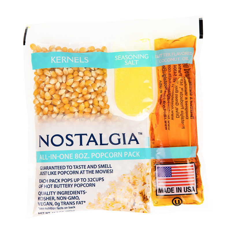 Nostalgia Best Tasting Premium Popcorn, Oil & Seasoning Salt All-In-One Packs (Pack Of 24), 8 oz.