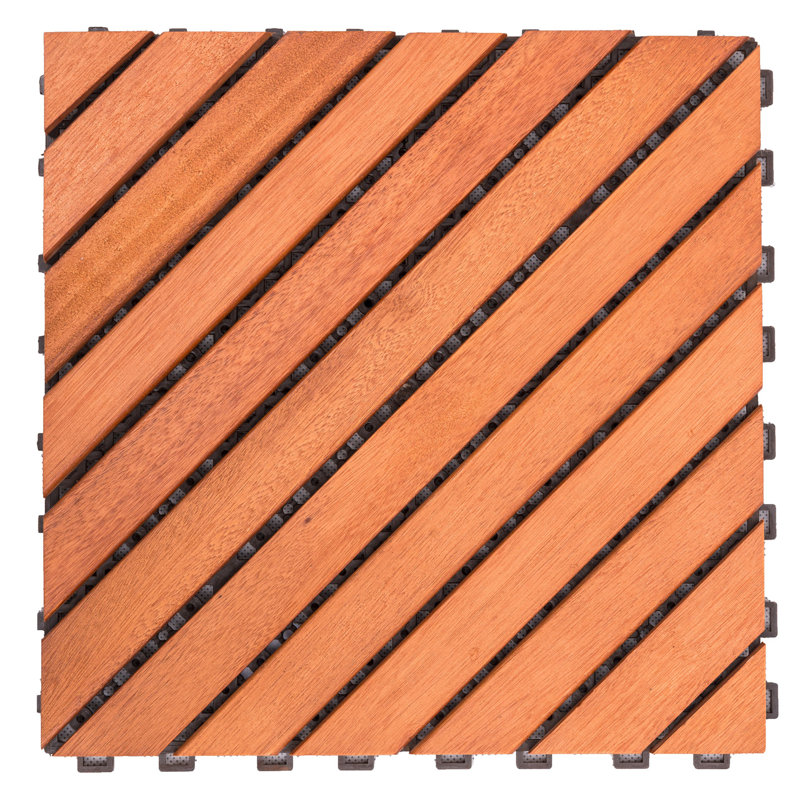 Carrelage de terrasse à lattes en eucalyptus à 12 diagonales (ensemble de 10 tuiles)