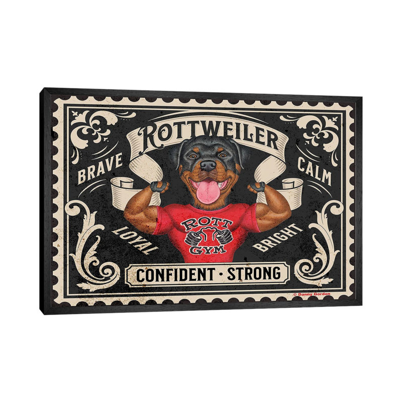 Rottweiler Muscles Stamp 1 Piece Wall Art on Canvas, 66.04 cm H x 45.72 cm W, Black Floater Frame