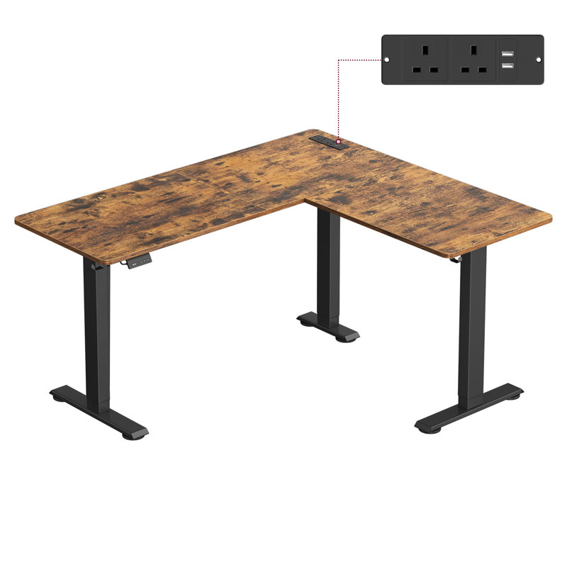Adjustable L-Shaped Metal Base Standing Desk with Power Outlet