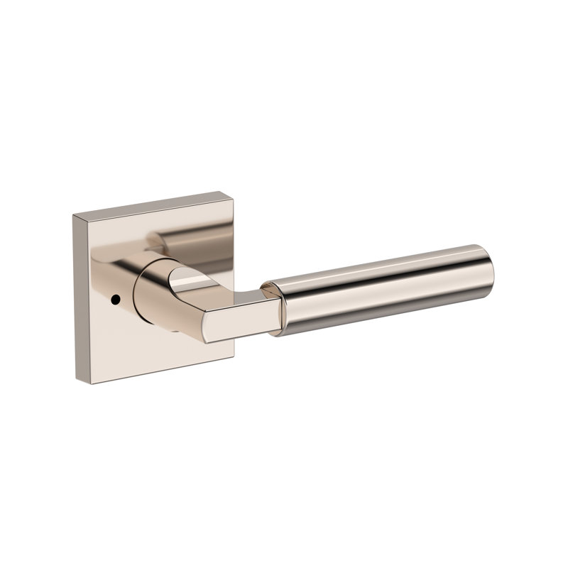 Lake Forest Privacy Lever with Contemporary Square Rose in Satin Nickel, Polished Nickel
