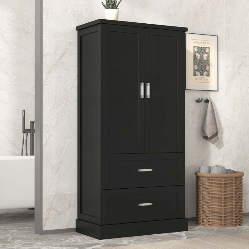 Armoire de rangement pour salle de bain avec tablette réglable, Noir