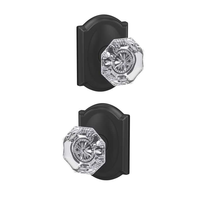 Custom Alexandria Non-Turning Glass Knob with Camelot Trim, Matte Black