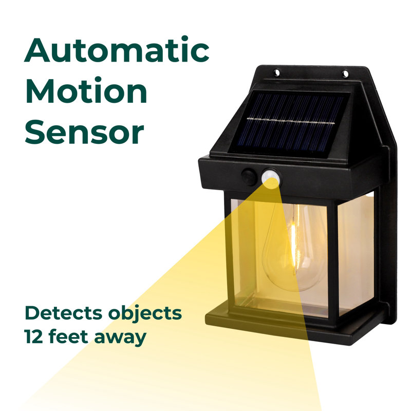 Matte Black Solar LED Outdoor Wall Lantern with Motion Sensor, 4-Pack