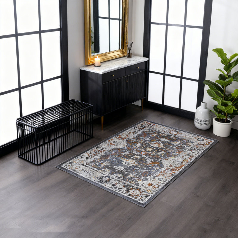 Machine Washable Vintage Area Rugs for Indoor, Non-Slip Low Pile Farmhouse Rug, Easy Clean Living Room Bedroom Kitchen Carpet, 2'x3'