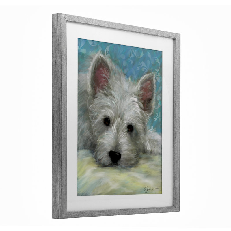 «Lazy Day White Terrier», reproduction sous verre encadrée, conception de Mary Sparrow, H 16 po x l 13 po