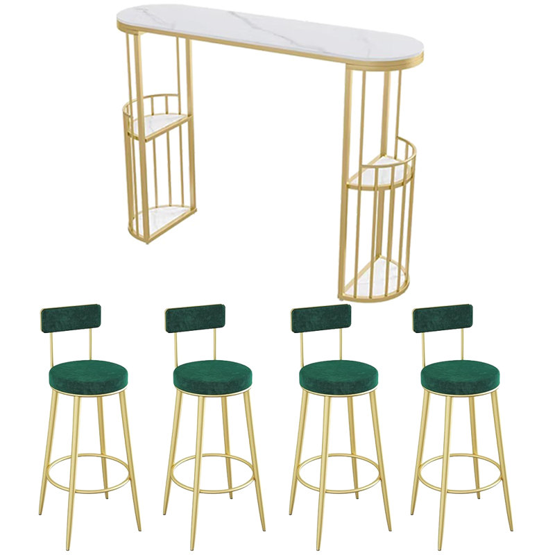 Tables et chaises de bar de cuisine modernes, H 40,9 po x L 70,8 po x l 15,7 po, Vert/doré, Doré