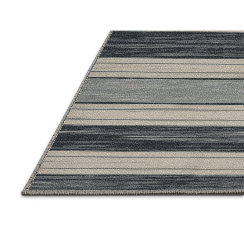 Washable Stone Light Gray Striped Area Rug, Runner 2' x 4'