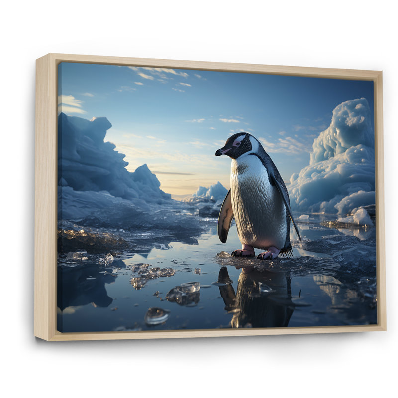 «Penguin Elegance In Snow I», reproduction d'art sur toile, Cadre flottant naturel, H 12 po x l 20 po x P 1 po