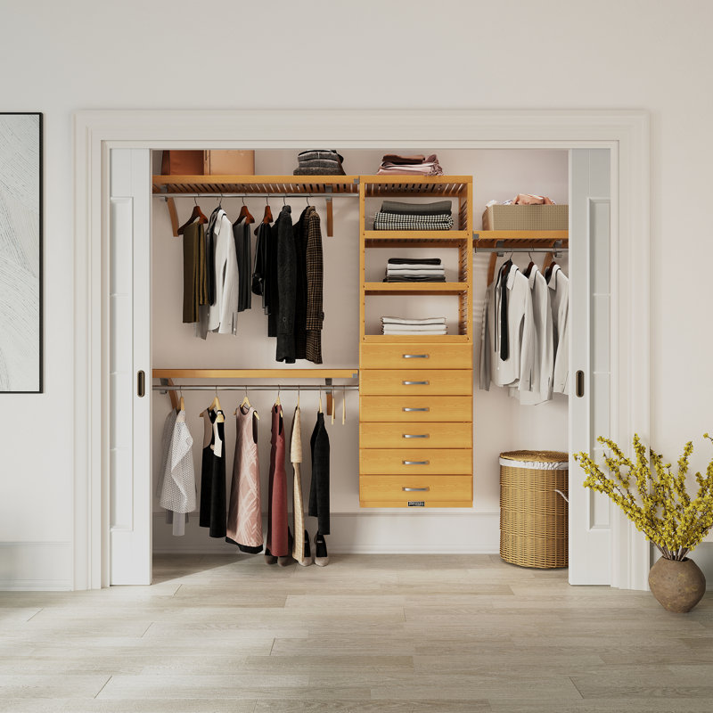 John Louis Home Solid Wood Reach-In Closet System with 6-Drawers, Honey Maple