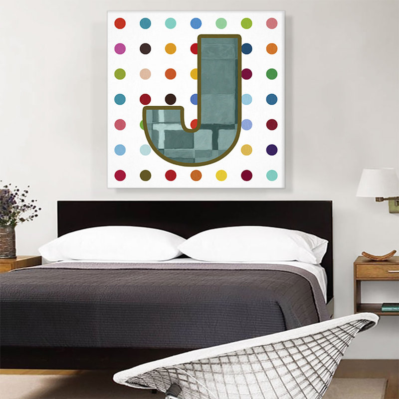 «Fun Polka Dots», lettre J - reproduction d'art textuel sur toile tendue, H 36 po x l 36 po x P 0,75 po