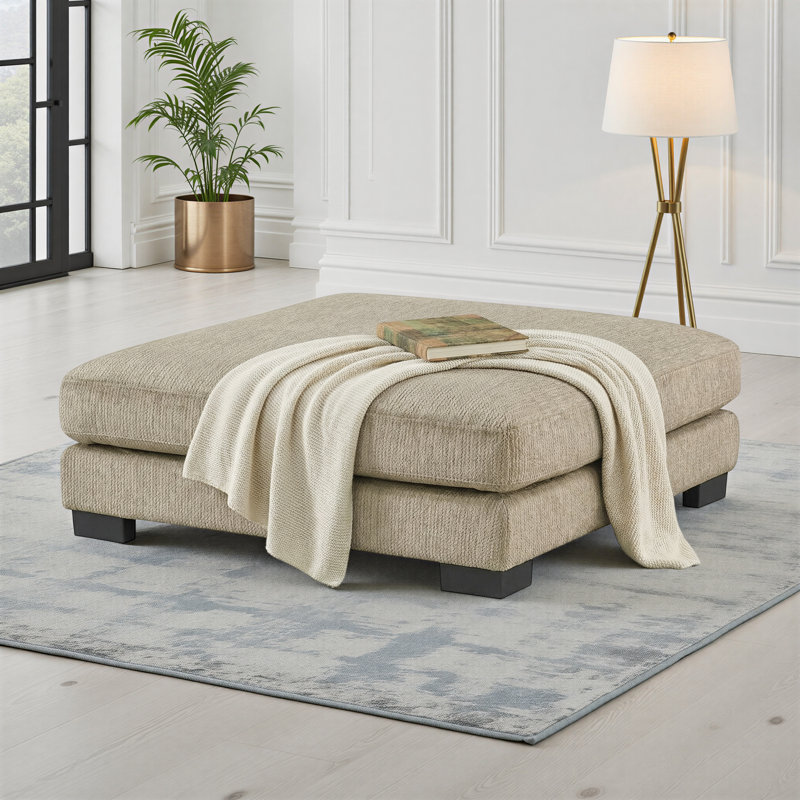 Tinashe 45" Modern & Contemporary Modular Sectional Unit Ottoman With Textured Microfiber Upholstery, Exposed Faux Wood Feet & Superior Foam Over Pocket Coils Comfort