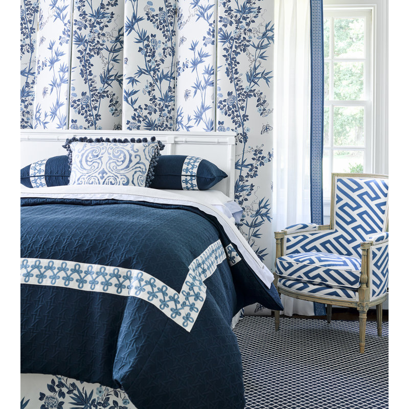 Chinois Chic Canton Fret Applique Fabric, Porcelain