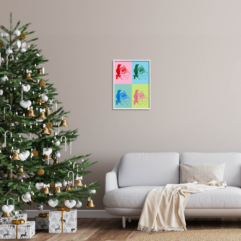 Père Noël de style pop - 285, H 20 po x l 16 po x P 1,5 po, Giclée encadrée blanc bord de mer