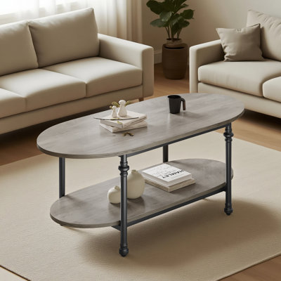 Table basse moderne ovale, structure en métal doré cannelé de 48 pouces
