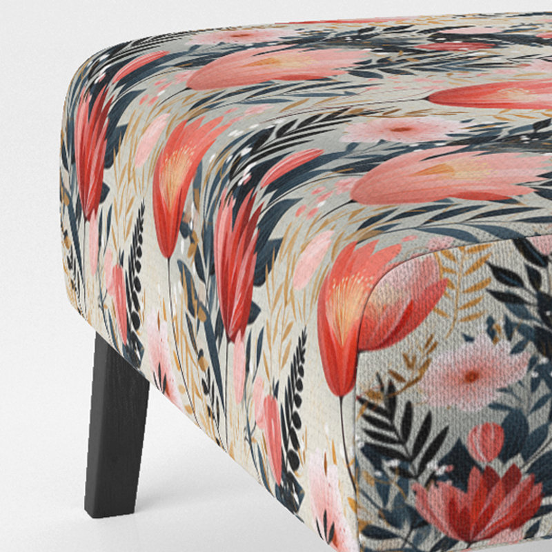 Love In The Wild Coral And Beige Lfower - Upholstered Bohemian & Eclectic Accent Slipper Chair