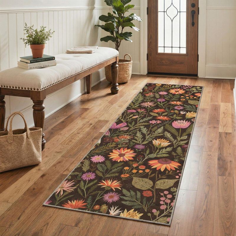 Tapis d'intérieur lavable à la machine Floret avec envers antidérapant, Tapis de couloir de 2 pi x 7 pi