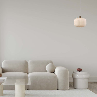 1-Light Matte Brass Pendant Lighting with Frosted Ribbed Glass Shade