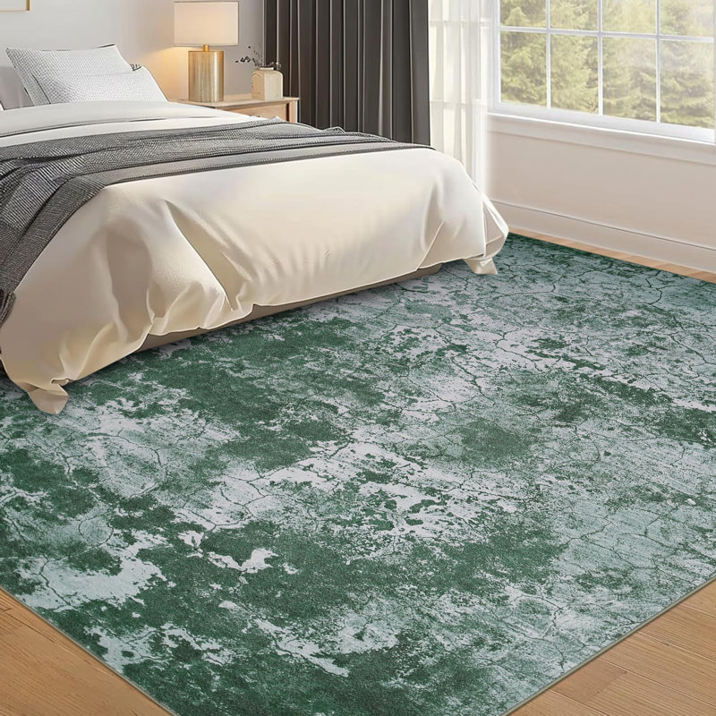 Area Rugs Washable Area Rug for Living Room Bedroom Dining Room Neutral Modern Abstract Carpet Non-Slip Floor Rug, Green