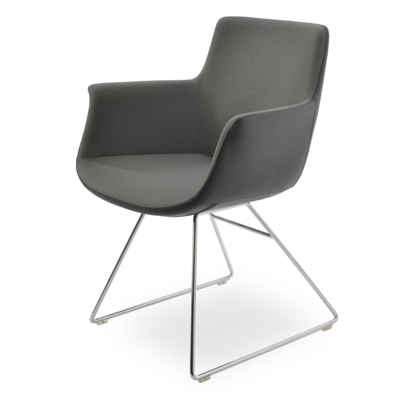 Bottega Metal Solid Back Arm Chair, Black, Grey Faux Leather