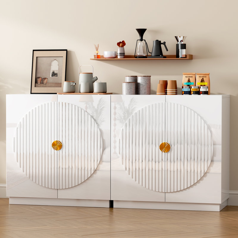 Armoire d'appoint 2 portes lustrée avec tablettes de rangement, Blanc