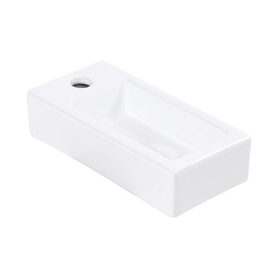 Wall Mounted Bathroom Sink 14.13X7.3 Inch - White Ceramic Rectangular, Stain , Low Water Absorption, Acid Resistance, Modern Captivating With Faucet Hole Mount Absorption Property, Enchantment