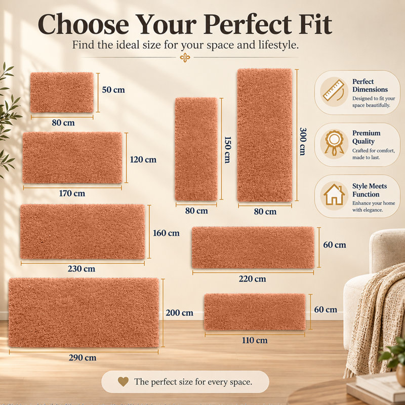 Machine Tufted High Pile Shag Area Rug(Ultra Soft & Fluffy), Rust, Rectangle 160 x 230 cm